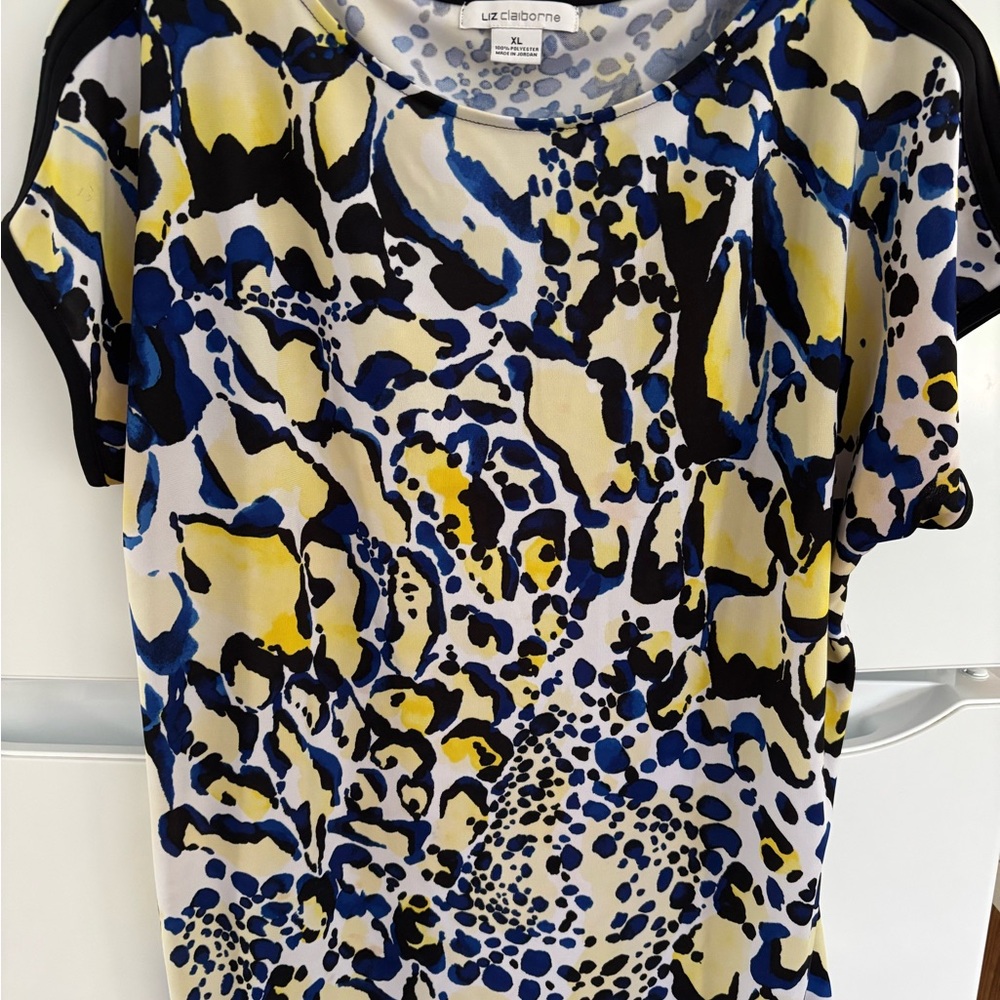 Liz Claiborne Blue and Gold Graphic Blouse